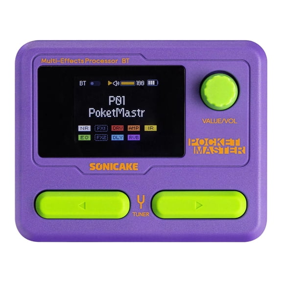 SONICAKE Pocket Master All-in-One Portable Guitar/Bass Multi-Effects Pedal - 100+ Effects, Amp & IR Cabinets, APP Control, Rechargeable, Color Screen, USB Audio Interface (Global English Version)