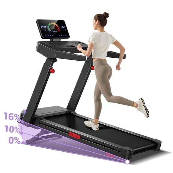 SONITU 16% Auto Incline Treadmill, Foldable with 3-Level Console, Quiet 3.5 HP Motor, 400 lbs Weight Capacity
