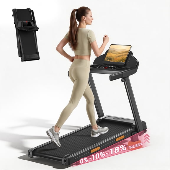 SONITU 18% Incline Folding Treadmill for Home, 3.0HP Quiet Motor, 350 lbs Capacity, 7 Layer Cushioning, 3 LED Displays with Handrails