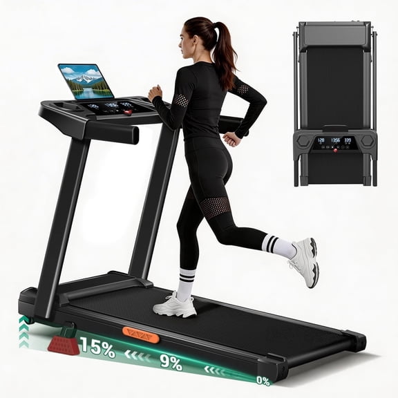 SONITU 4-in-1 Treadmill with 15% Incline and Three Touch Screen, Foldable Portable with Handle for Home/Office, 300 lbs Capacity