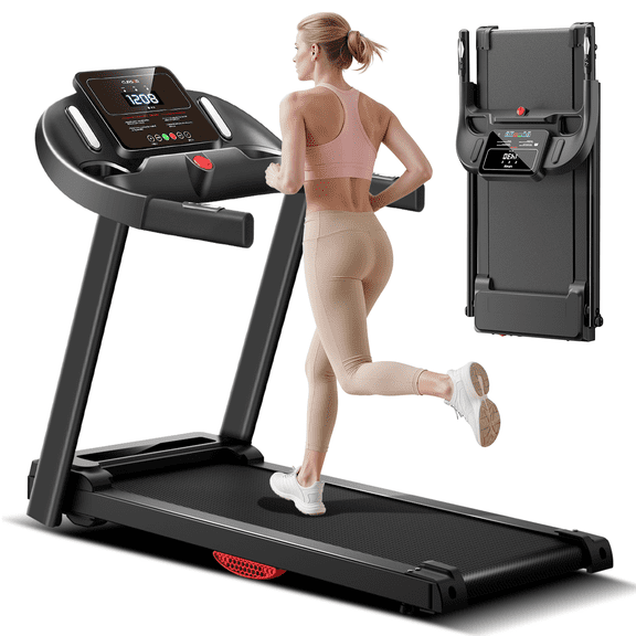 SONITU Portable Foldable Treadmill with Handle Bar, 265 lbs Capacity, LED Display for Home Office Walking & Jogging Machine