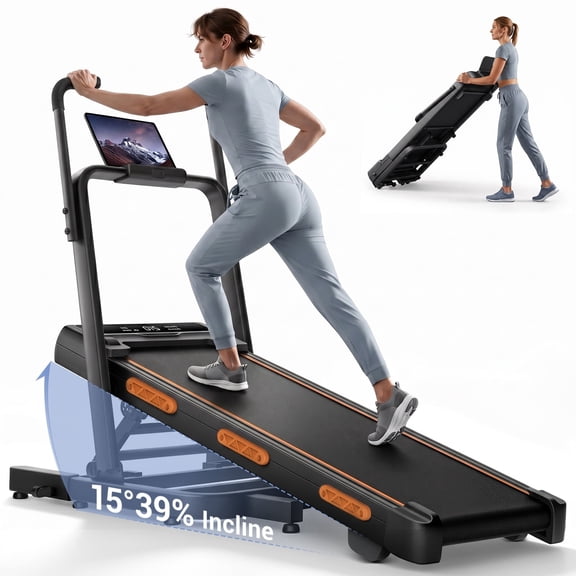 SONITU Walking Pad Treadmill with 39% Incline, Foldable Treadmill for Home, 3.0HP, 350 lbs Capacity, Elevated Dual Handrails