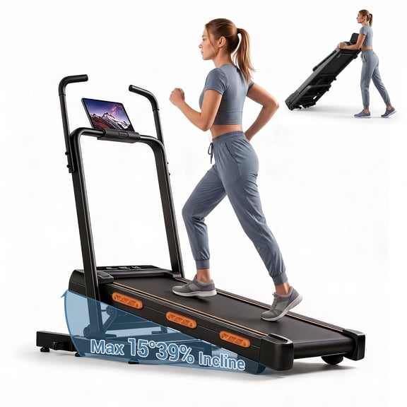SONITU Walking Pad Treadmill with 39% High Incline & Elevated Dual Handrails, Foldable Treadmill for Home, 3.0HP, 350 lbs Capacity