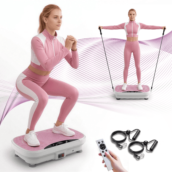 SONITU Vibration Plate Exercise Machine, 350 lbs Capacity Vibrating Platform Machines for Weight Loss, with 2 Resistance Bands & Remote Control