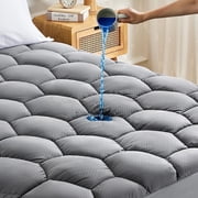 Sonive Waterproof Mattress Pad Twin, Quilted Fluffy Mattress Protector with Deep Pocket, Grey