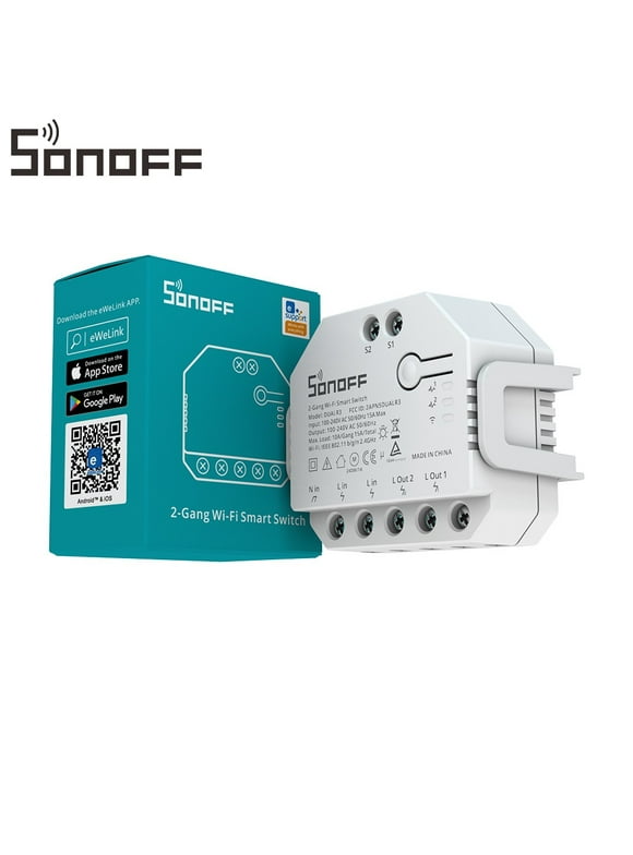 SONOFF Dual Relay Module with Power Metering ,Smart Double Relay Switch for Garage Doors and Boilers,Roller Shade Switch & Light Switch, Supports Google Assistant and Alexa,TUV Certified