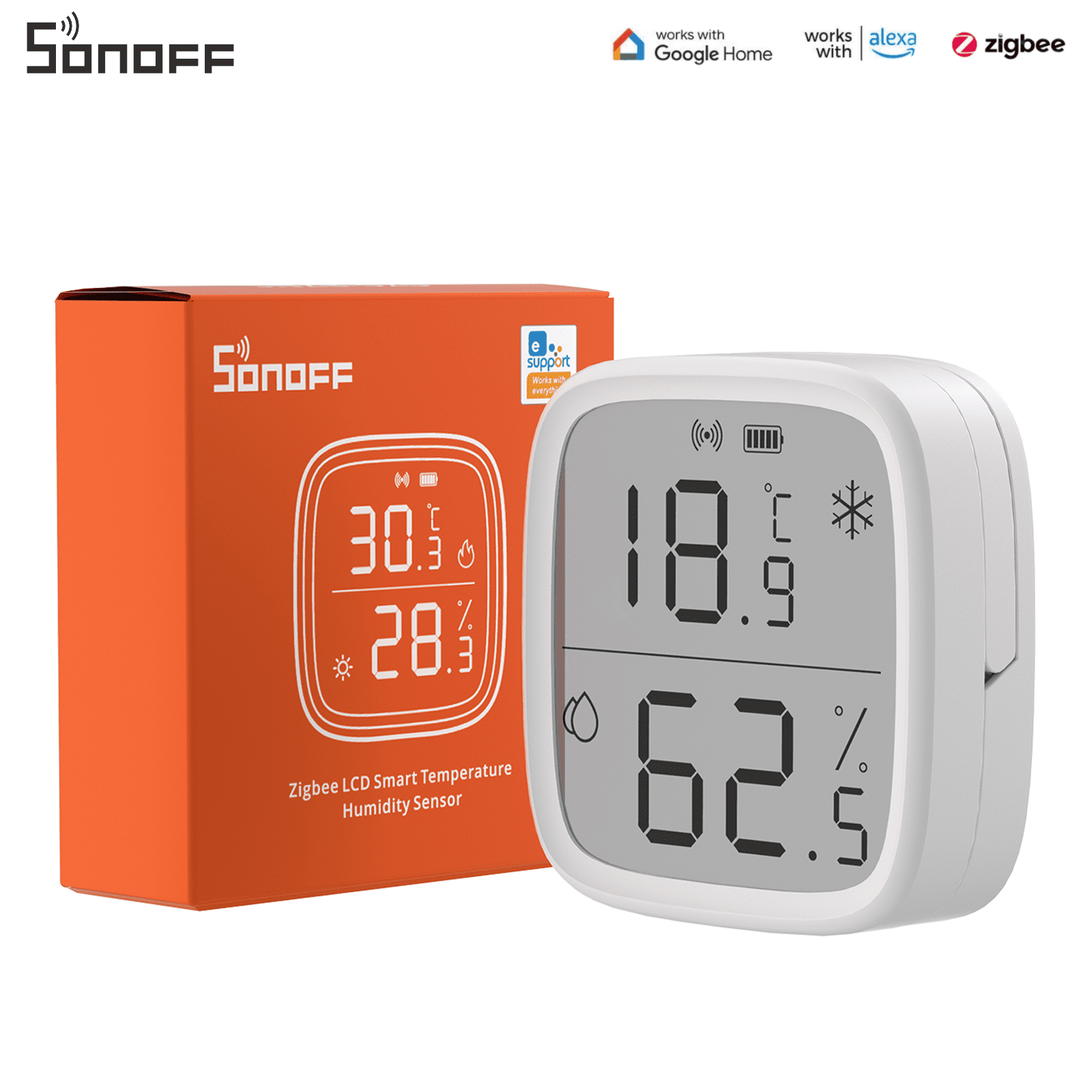 SONOFF Zigbee Smart Indoor Temperature Humidity Sensor,Zigbee Hygrometer  Thermometer Works with Alexa Google Home Smartthings IFTTT 