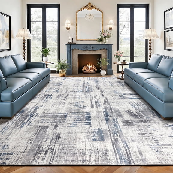 SONORO KATE 10'x12' Area Rugs for Living Room, Machine Washable Modern Abstract Non Slip Soft Indoor Area Carpet, Navy/Gray