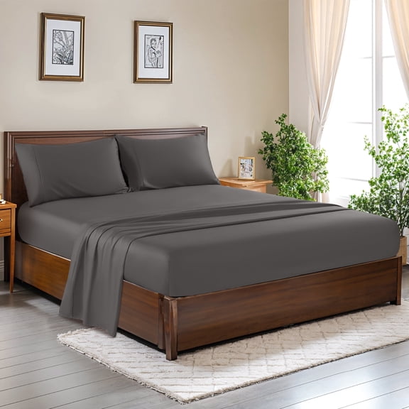 SONORO KATE 100% Cotton Bed Sheets Set, 1000 Thread Count 4 Piece Luxury Soft Sheets Set with 16" Deep Pocket, King, Dark Gray