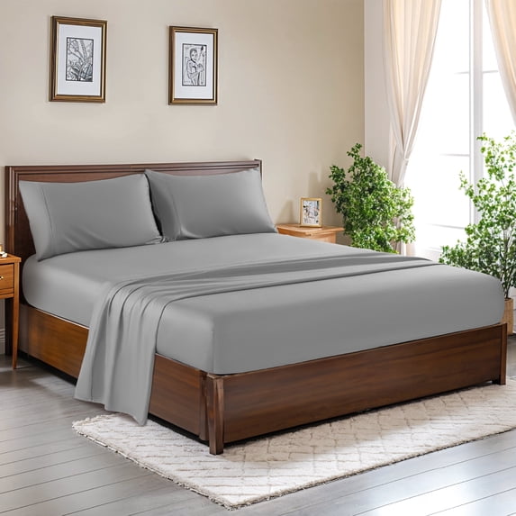 SONORO KATE 100% Cotton Bed Sheets Set, 1000 Thread Count 4 Piece Luxury Soft Sheets Set with 16" Deep Pocket, King, Gray
