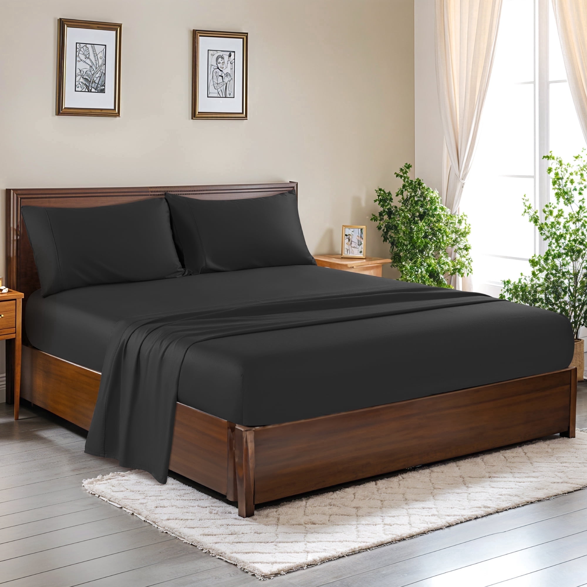 Sonoro Kate, Bed Sheets Set, 1000 Thread Count, Queen, Black - Walmart.com