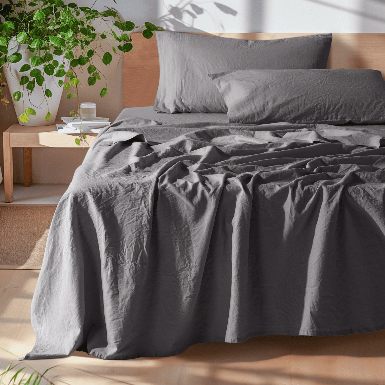 SONORO KATE 100 Natural Linen Bed Sheets Set, Deep Pocket Breathable
