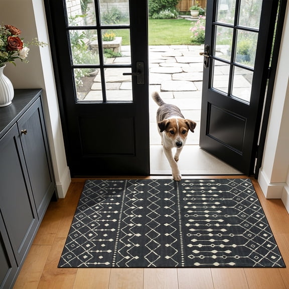 SONORO KATE 2'×3' Washable Area Rug for Living Room, Moroccan Non-Slip Soft Carpet for Bedroom Dining Room Office, Carbonblack