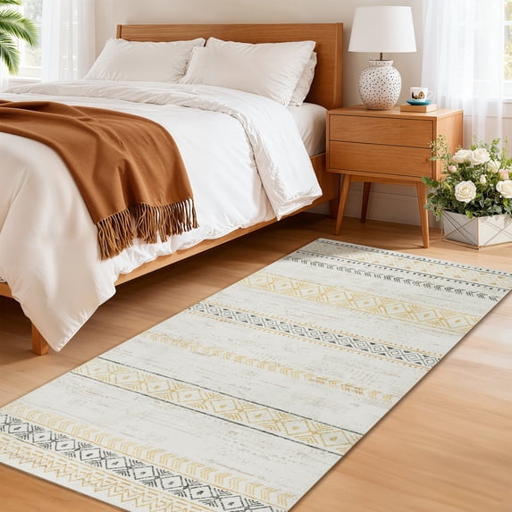 SONORO KATE 2'x6' Runner Rugs for Hallway, Machine Washable Geometric Stripe Non Slip Soft Indoor Area Carpet, Brown