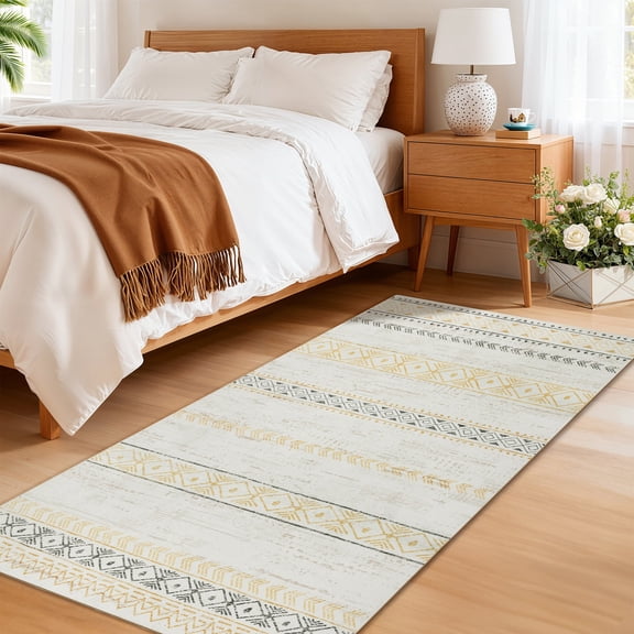 SONORO KATE 2'x6' Runner Rugs for Hallway, Machine Washable Geometric Stripe Non Slip Soft Indoor Area Carpet, Brown