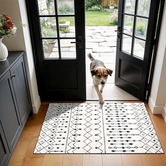 SONORO KATE 3'×5' Washable Area Rug for Living Room, Moroccan Non-Slip Soft Carpet for Bedroom Dining Room Office, Gray White