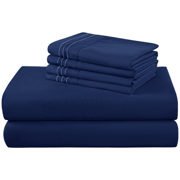 SONORO KATE 4 Pieces Bed Sheet Set, 1800 Series Soft Microfiber Twin XL Sheets with 16" Deep Pocket, Navy Blue