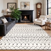 SONORO KATE 6'×9' Washable Area Rug for Living Room, Moroccan Non-Slip Soft Carpet for Bedroom Dining Room Office, Beige
