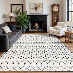 SONORO KATE 6'×9' Washable Area Rug for Living Room, Moroccan Non-Slip Soft Carpet for Bedroom Dining Room Office, Gray White