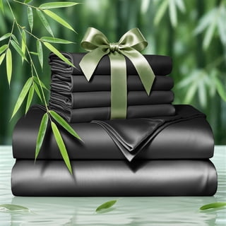 SONORO KATE 6 Pieces Bamboo Bed Sheets Set, Luxury Rayon Derived - Deep Pockets - Wrinkle Free - Extremely Soft, California King, Black