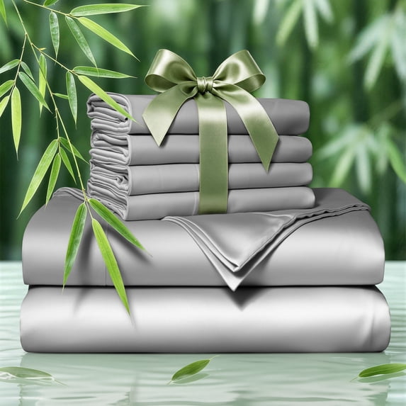 SONORO KATE 6 Pieces Bamboo Bed Sheets Set, Luxury Rayon Derived - Deep Pockets - Wrinkle Free - Extremely Soft, California King, Gray