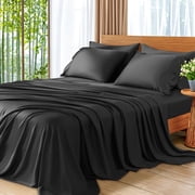 SONORO KATE 6 Pieces Bamboo Bed Sheets Set, Luxury Rayon Derived - Deep Pockets - Wrinkle Free - Extremely Soft, King, Black