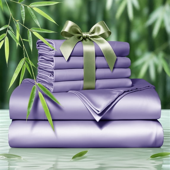 SONORO KATE 6 Pieces Bamboo Bed Sheets Set, Luxury Rayon Derived - Deep Pockets - Wrinkle Free - Extremely Soft, King, Lavender