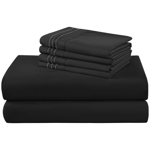 SONORO KATE 6 Pieces Bed Sheet Set, 1800 Series Soft Microfiber Full Sheets with 16" Deep Pocket, Black