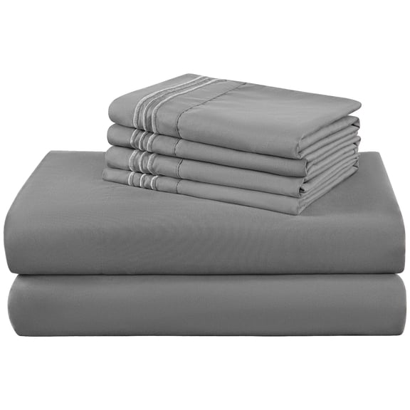 SONORO KATE 6 Pieces Bed Sheet Set, 1800 Series Soft Microfiber Full Sheets with 16" Deep Pocket, Gray