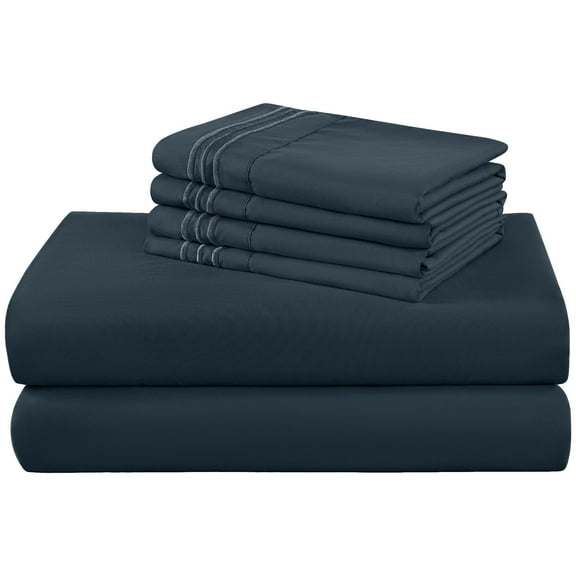 SONORO KATE 6 Pieces Bed Sheet Set, 1800 Series Soft Microfiber Full Sheets with 16" Deep Pocket, Navy Blue