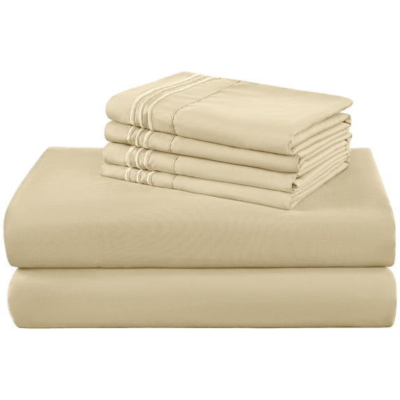 SONORO KATE 6 Pieces Bed Sheet Set, 1800 Series Soft Microfiber King Sheets with 16" Deep Pocket, Beige