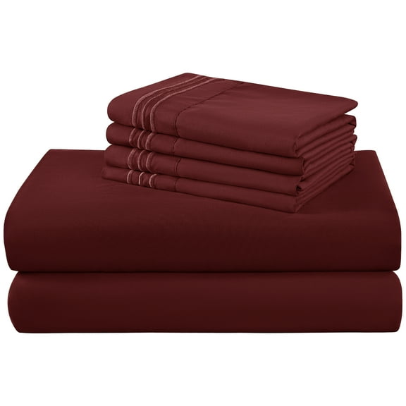 SONORO KATE 6 Pieces Bed Sheet Set, 1800 Series Soft Microfiber King Sheets with 16" Deep Pocket, Burgundy