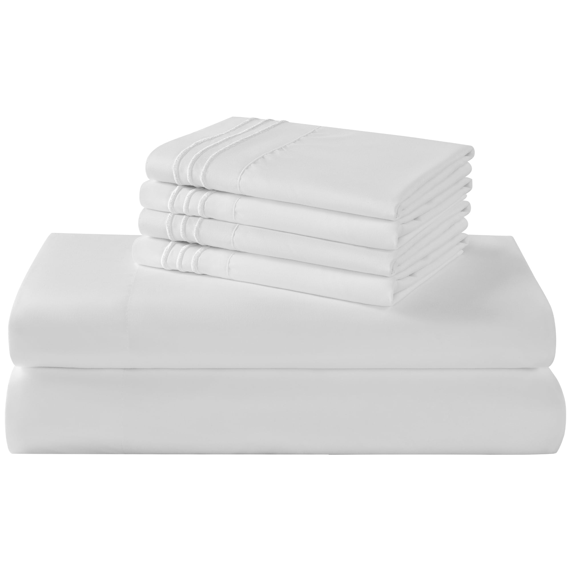 SONORO KATE 6 Pieces Bed Sheet Set, 1800 Series Soft Microfiber King Sheets with 16" Deep Pocket, White