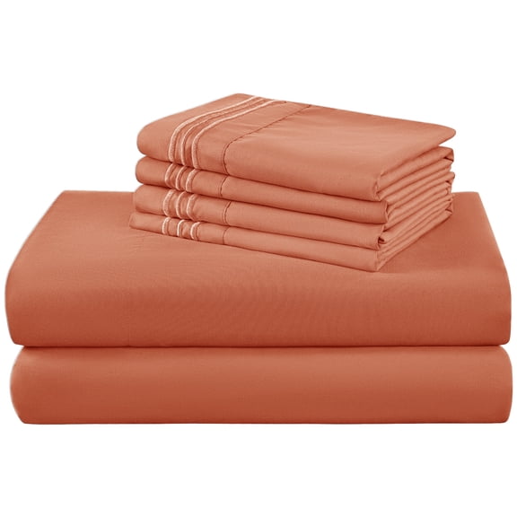SONORO KATE 6 Pieces Bed Sheet Set, 1800 Series Soft Microfiber Queen Sheets with 16" Deep Pocket, Coral
