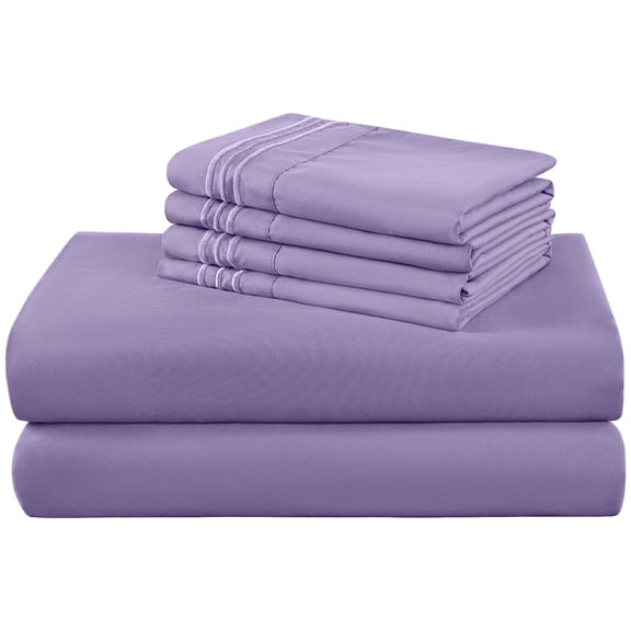 SONORO KATE 6 Pieces Bed Sheet Set, 1800 Series Soft Microfiber Queen Sheets with 16" Deep Pocket, Lavender