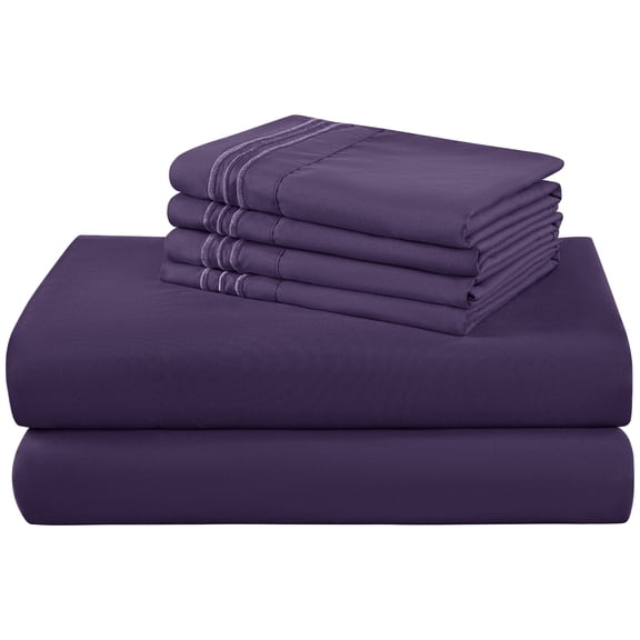 SONORO KATE 6 Pieces Bed Sheet Set, 1800 Series Soft Microfiber Queen Sheets with 16" Deep Pocket, Purple