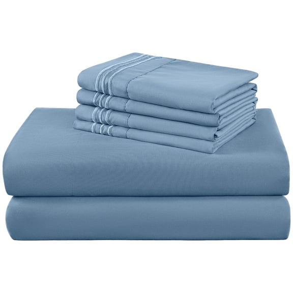 SONORO KATE 6 Pieces Bed Sheet Set, 1800 Series Soft Microfiber Full Sheets with 16" Deep Pocket, Lake Blue