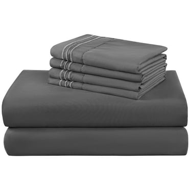 SONORO KATE 6 Pieces Bed Sheet Set, 1800 Series Soft Microfiber Queen Sheets with 16" Deep Pocket, Dark Gray