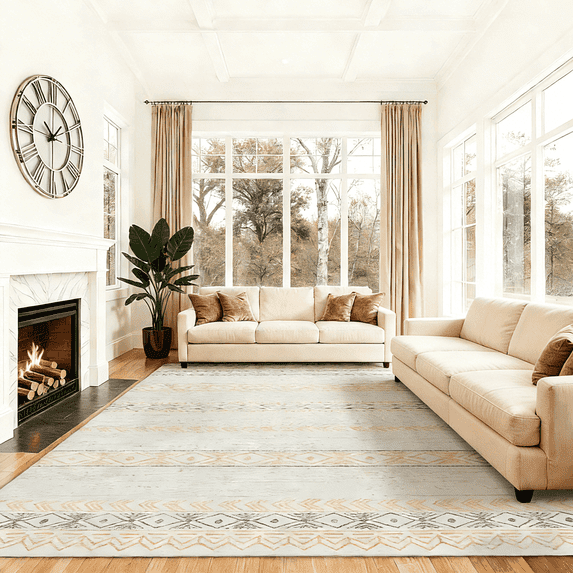 SONORO KATE 9'x12' Area Rugs for Living Room, Machine Washable Geometric Stripe Non Slip Soft Indoor Area Carpet, Brown