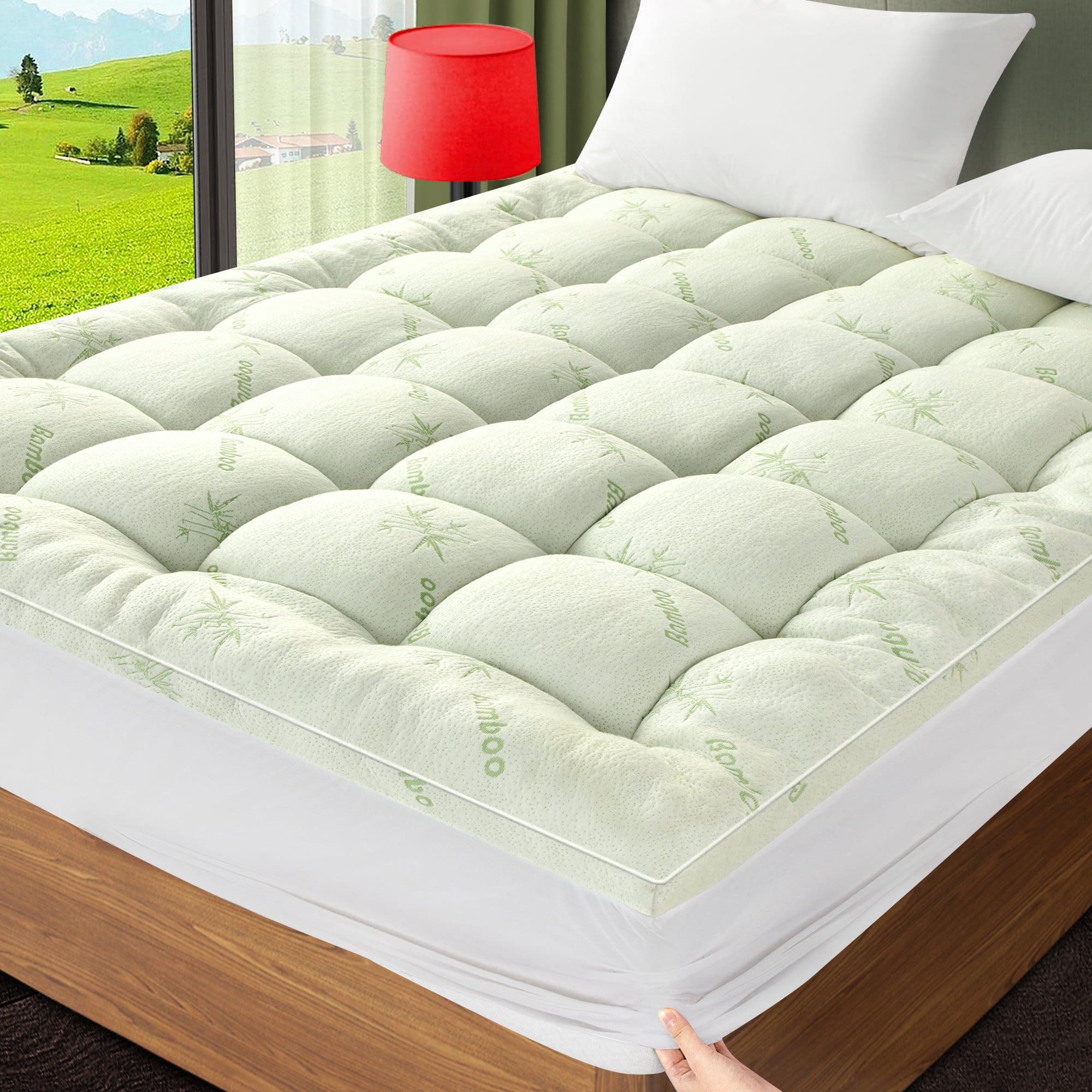 SONORO KATE Bamboo Mattress Topper Full Overfilled Extra Thick Cooling Mattress Pad with 21 Deep Pocket
