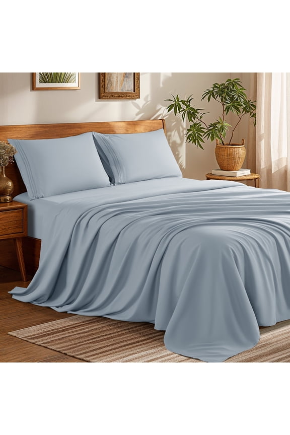 Bed Sheets Set, 1800 Series Microfiber Deep Pocket 3 Pieces Luxury Soft Sheet Set, Twin, Sky Blue