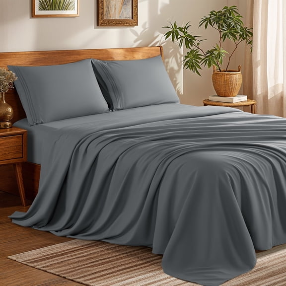 SONORO KATE Bed Sheets Set, 1800 Series Microfiber Deep Pocket 4 Pieces Luxury Soft Sheet Set, Full, Dark Gray