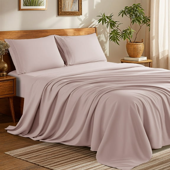 SONORO KATE Bed Sheets Set, 1800 Series Microfiber Deep Pocket 4 Pieces Luxury Soft Sheet Set, Full, Light Pink