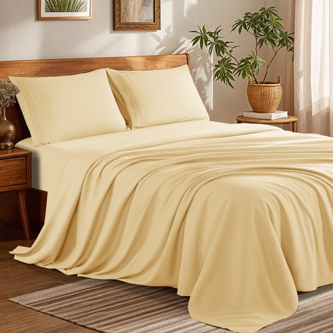 SONORO KATE Bed Sheets Set, 1800 Series Microfiber Deep Pocket 4 Pieces Luxury Soft Sheet Set, Full XL, Ivory
