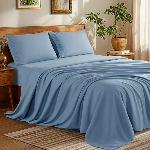 SONORO KATE Bed Sheets Set, 1800 Series Microfiber Deep Pocket 4 Pieces Luxury Soft Sheet Set, King, Lake Blue