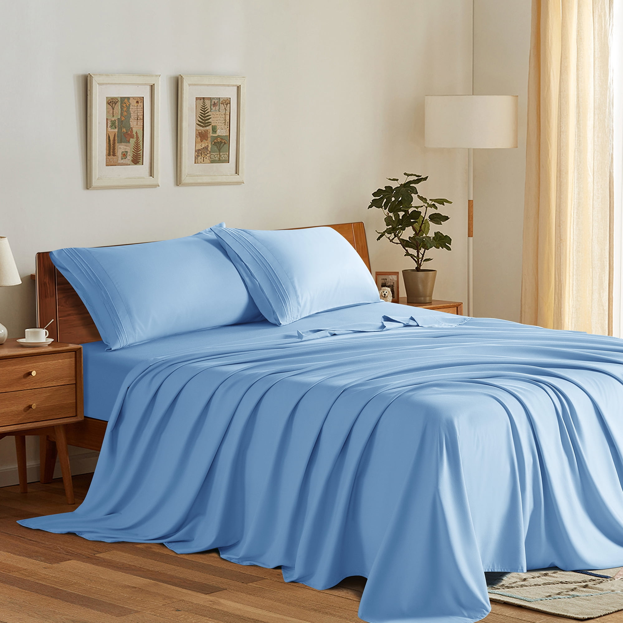 SONORO KATE Luxury Soft Microfiber Bed Sheets Set 1800 Series 4 Pieces Deep Pocket King Size Lake Blue Walmart