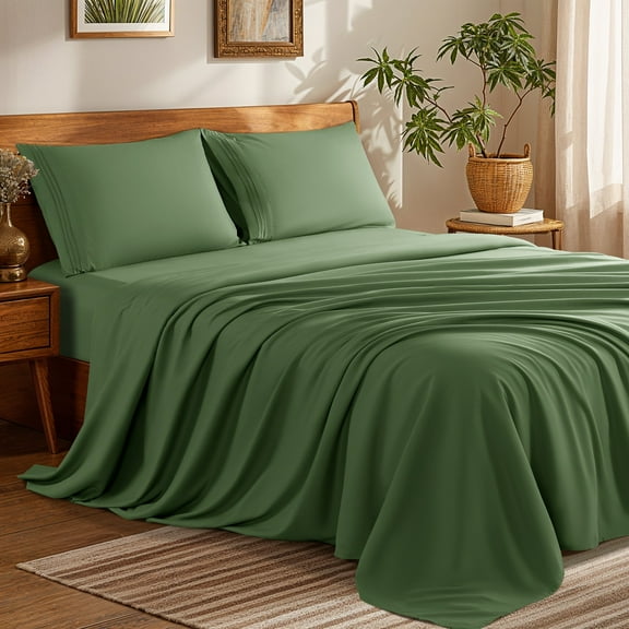 SONORO KATE Bed Sheets Set, 1800 Series Microfiber Deep Pocket 4 Pieces Luxury Soft Sheet Set, King, Olive Green