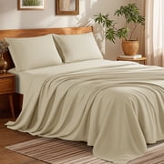 Bed Sheets Set, 1800 Series Microfiber Deep Pocket 4 Pieces Luxury Soft Sheet Set, Queen, Beige deal from Walmart