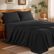 SONORO KATE Bed Sheets Set, 1800 Series Microfiber Deep Pocket 4 Pieces Luxury Soft Sheet Set, Queen, Black