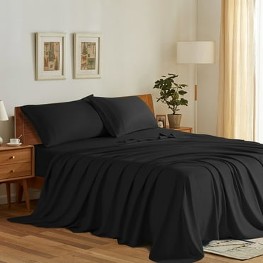 SONORO KATE Bed Sheets Set, 1800 Series Microfiber Deep Pocket 4 Pieces Luxury Soft Sheet Set, Queen, Black